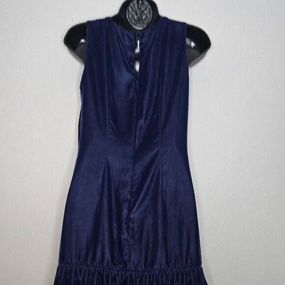 J. Crew Dress Size 2 Blue Velvet Ruffle Hem Sleeveless Party Holiday - Picture 5 of 8